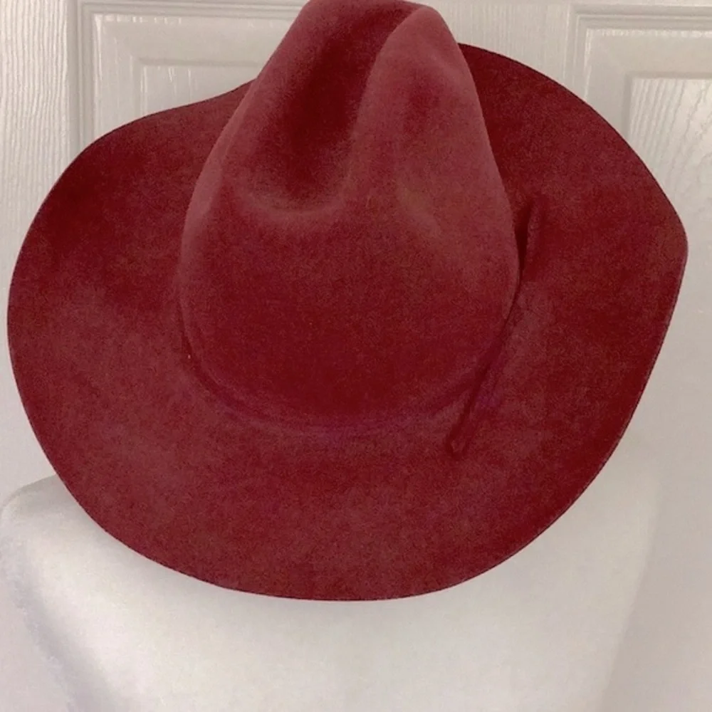 Vintage American Hat Co. Merlot Long Oval Western Hat Maxi Felt Pure Wool Size 7 - Picture 8 of 11